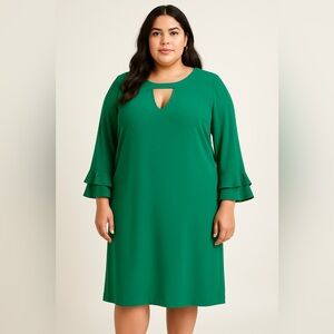 NEW Eloquii green keyhole front ruffle sleeve shift dress, women's‎ plus size 16